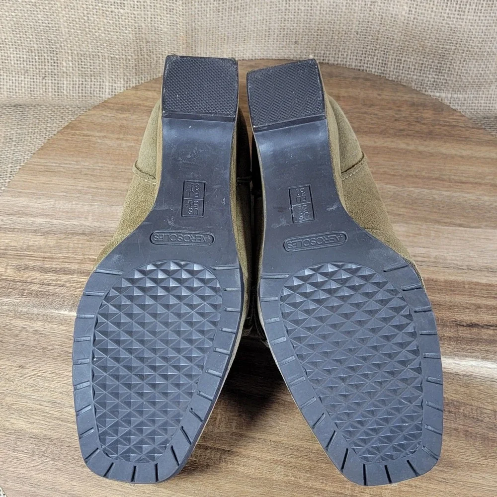 Aerosoles Suede Leather Wedge‎ Loafers Olive Buckle Comfort Heels Women's 5.5